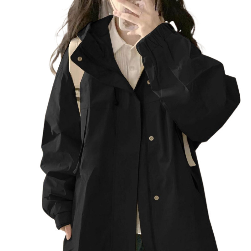 2025新款学院风休闲连帽冲锋衣女春秋款百搭美式工装冲锋衣外套女|undefined
