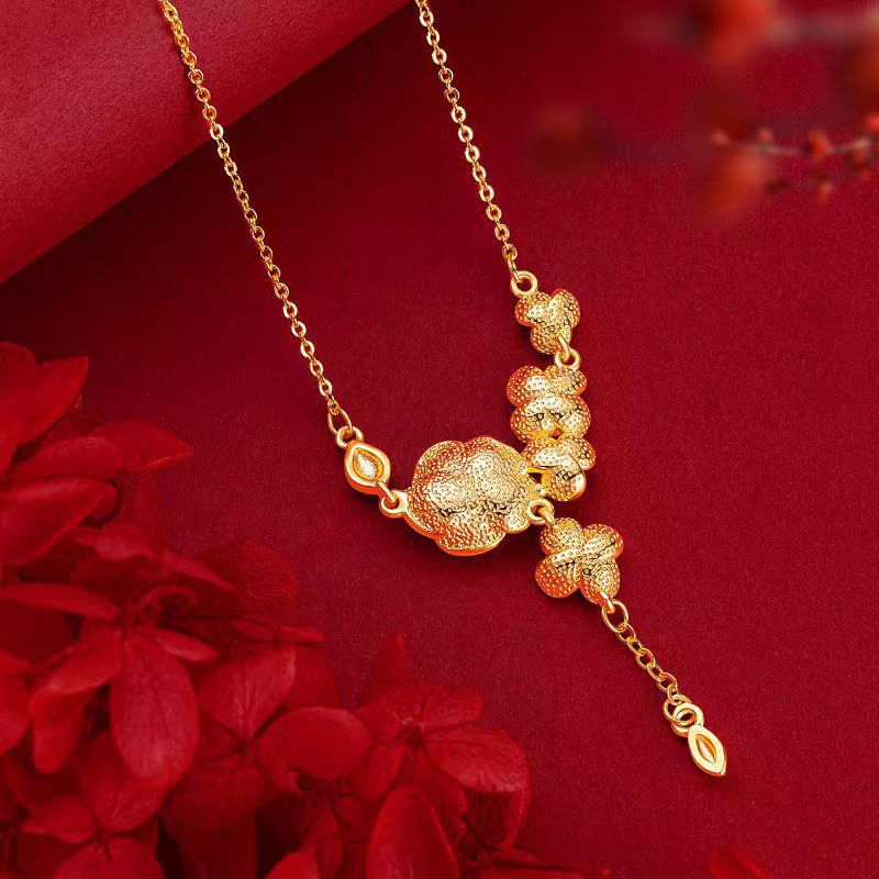 Catena con nappa di fiori color oro sabbia negozio d'oro con decorazione per matrimonio gioielli collana con nappa di rosa_voghion.com