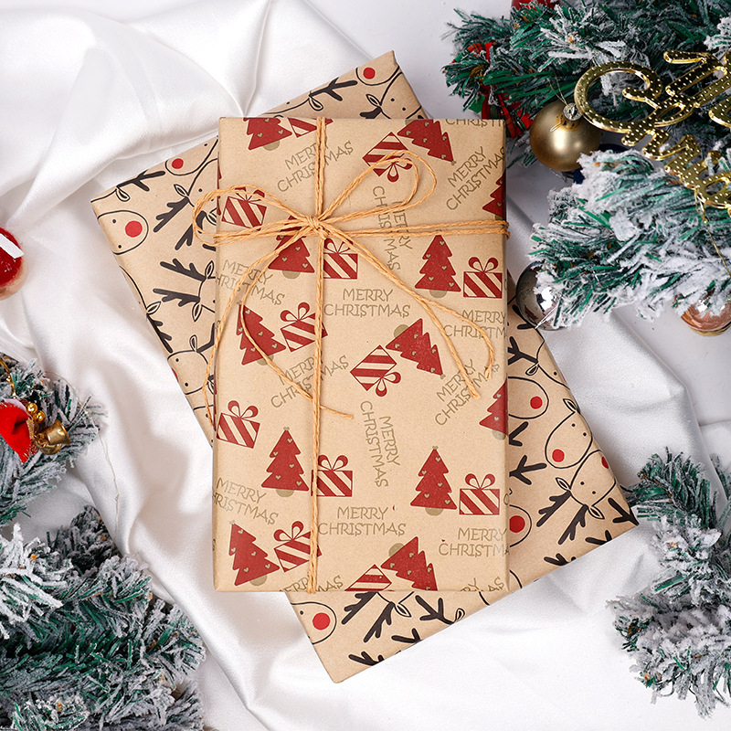 Papel de Regalo Navideño en Rollo Grande, Papel Kraft Amarillo Vintage Ecológico, Juego de Papel de Regalo Navideño