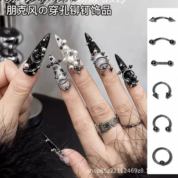 Cross-border popular nail art stud accessories, spicy girl style, ins high-end metal nail rings, wearable nail accessories