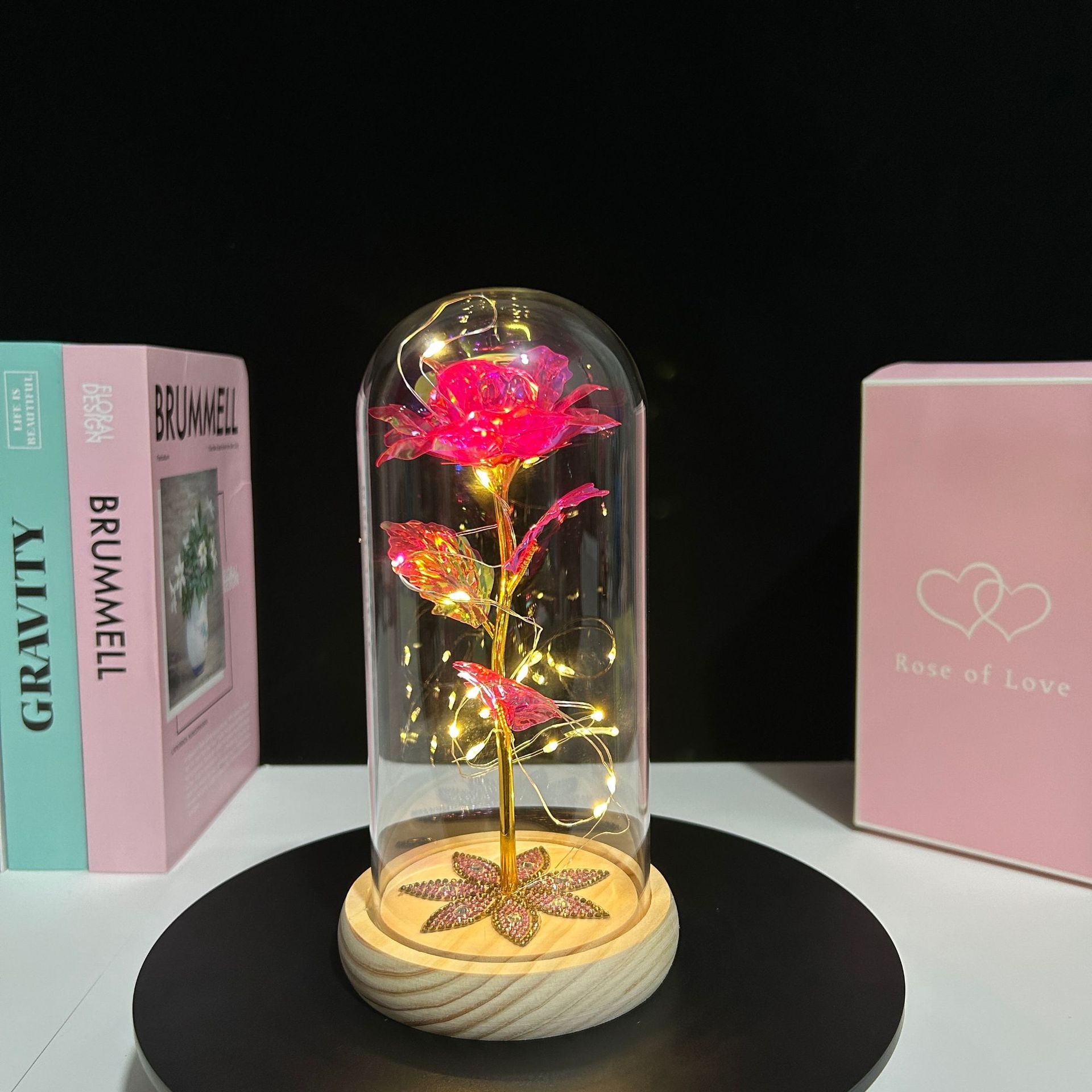 Lámpara de Cristal con Rosa Preservada, Regalo para el Día de San Valentín Chino, 520, Producto Terminado al por Mayor, Adorno Creativo para Regalo Pequeño