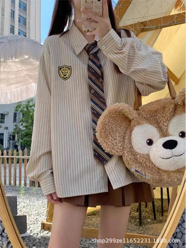 学院风jk制服套装条纹衬衫女春秋2025新款长袖衬衣设计感小众上衣|undefined