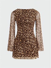 P 74118 Leopard Print Long Sleeve Dress ���yӡ���B��ȹ
