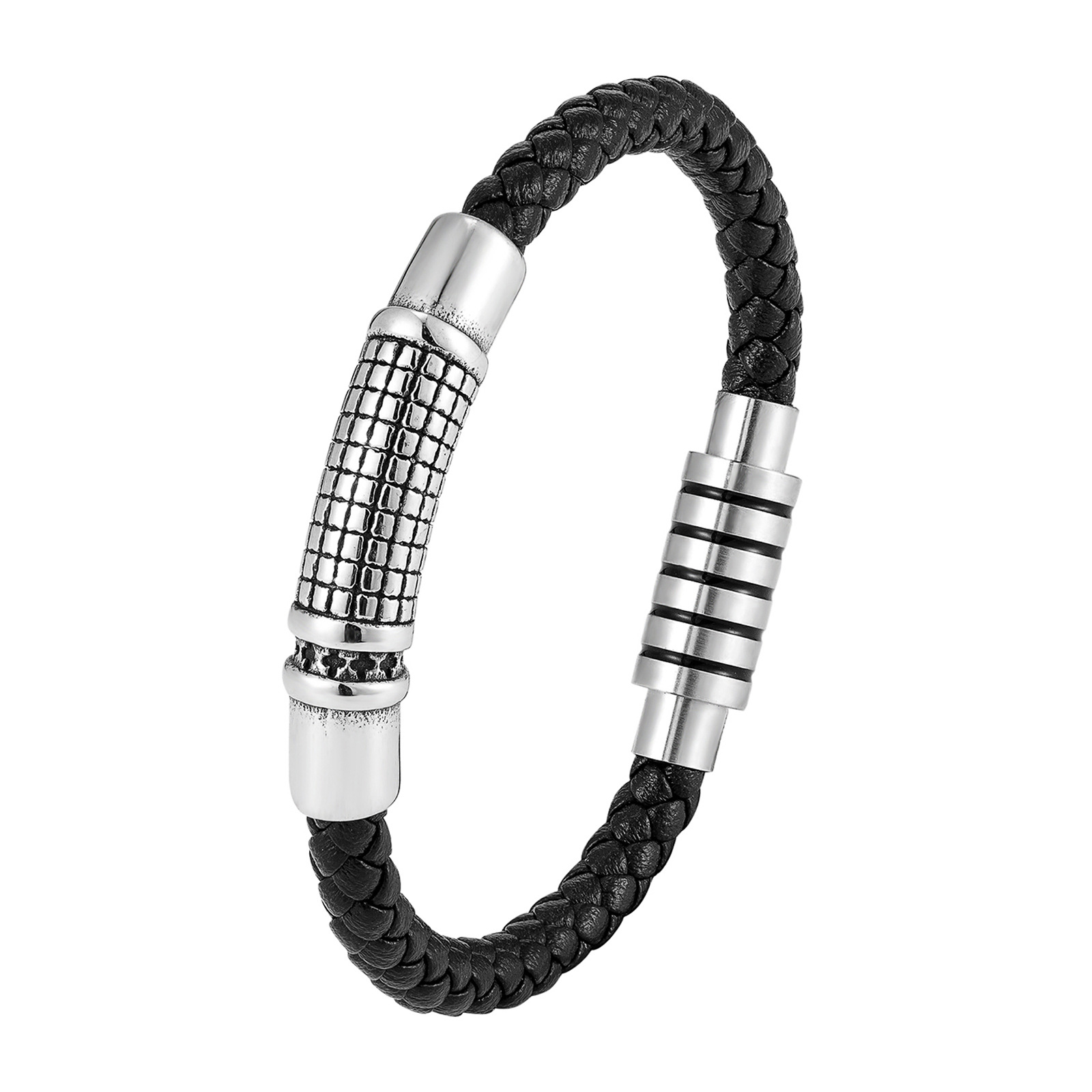 20g Weight Retro Geometric Pu Leather Titanium Steel Polishing Men's Wristband Men Cord & Leather Bracelets