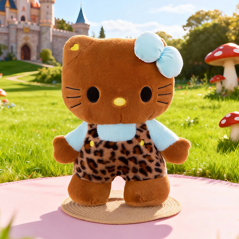New Tiktok-Style Leopard Print Kt Cat Plush Toy, Cute Hello Kitty Doll, Large Pillow Gift Toy