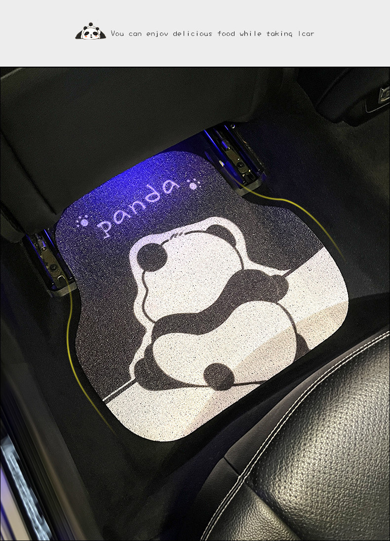 Car Self-Cutting Floor Mats with Wire Loops, Mud-Scraping, Anti-Slip, Cartoon Panda Design, Simple Floor Mats, Universal Car Floor Mats, Four-Piece Set