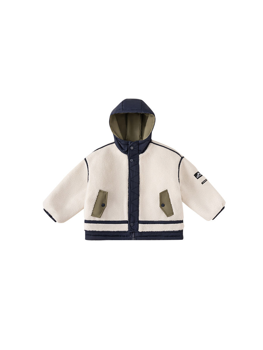 Yoobao para niños de otoño simple ropa cálida japonesa etiquetada para niños mayores chaqueta de color contraste chaqueta con capuz para niños