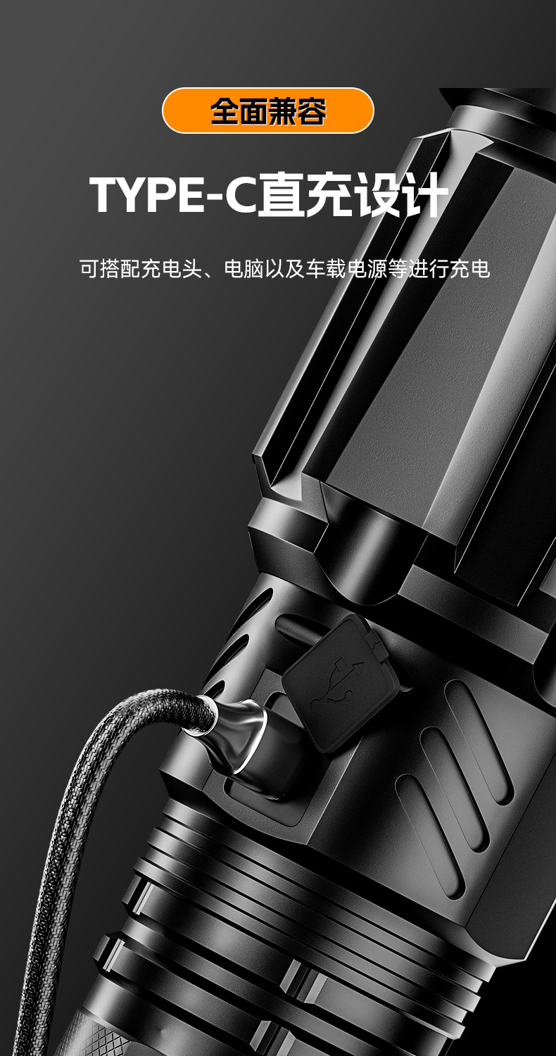 Cross-border best-selling alloy ultra-bright flashlight, zoomable high-intensity light for camping and outdoor use, wholesale