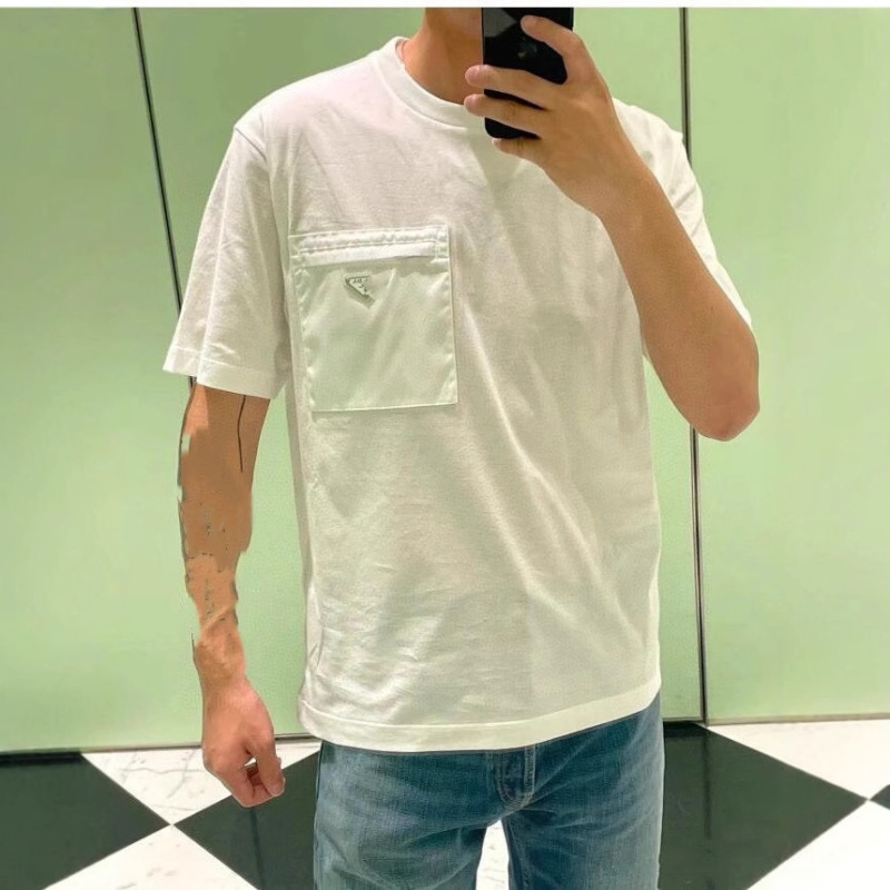 Original standard version high version P summer new metal triangle letter LOGO pocket logo men's and women's short sleeve T-shirt