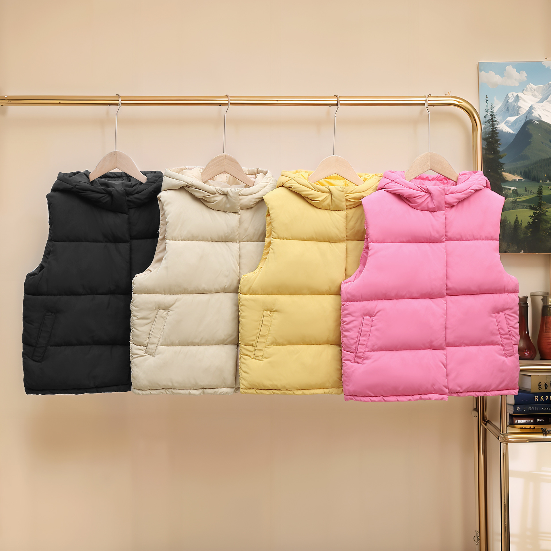 Niños chaleco de algodón de pluma, hombres y mujeres, niños de mediana edad, otoño y invierno, chaleco con capuz, chaleco de algodón de otoño y invierno