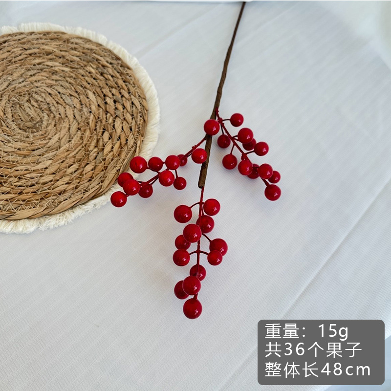 Fruta roja fortuna fruta simulación Holly fruta flor falsa Año Nuevo bendición cubo hogar sala de estar decoración fábrica de bayas rojas al por mayor