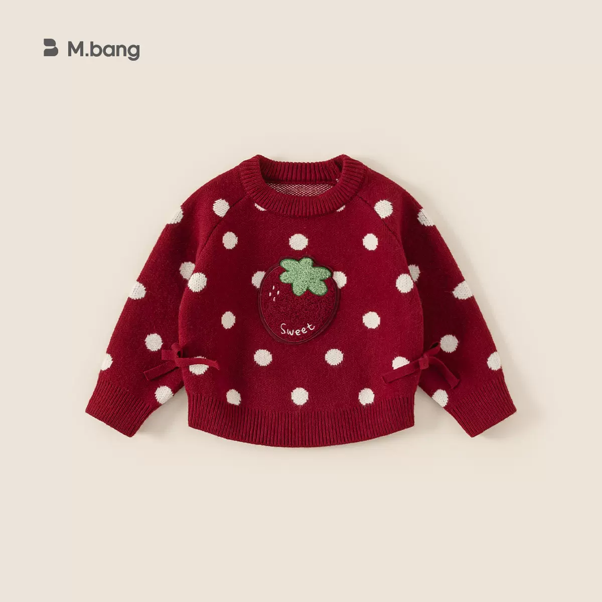 邦选圣诞元旦宝宝上衣圆点加厚小童套头衫内搭加绒可爱女童毛衣