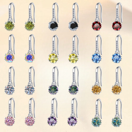 S925 sterling silver earrings color stone simulation high sense earrings fashion snowflake earhook moissanite earrings wholesale