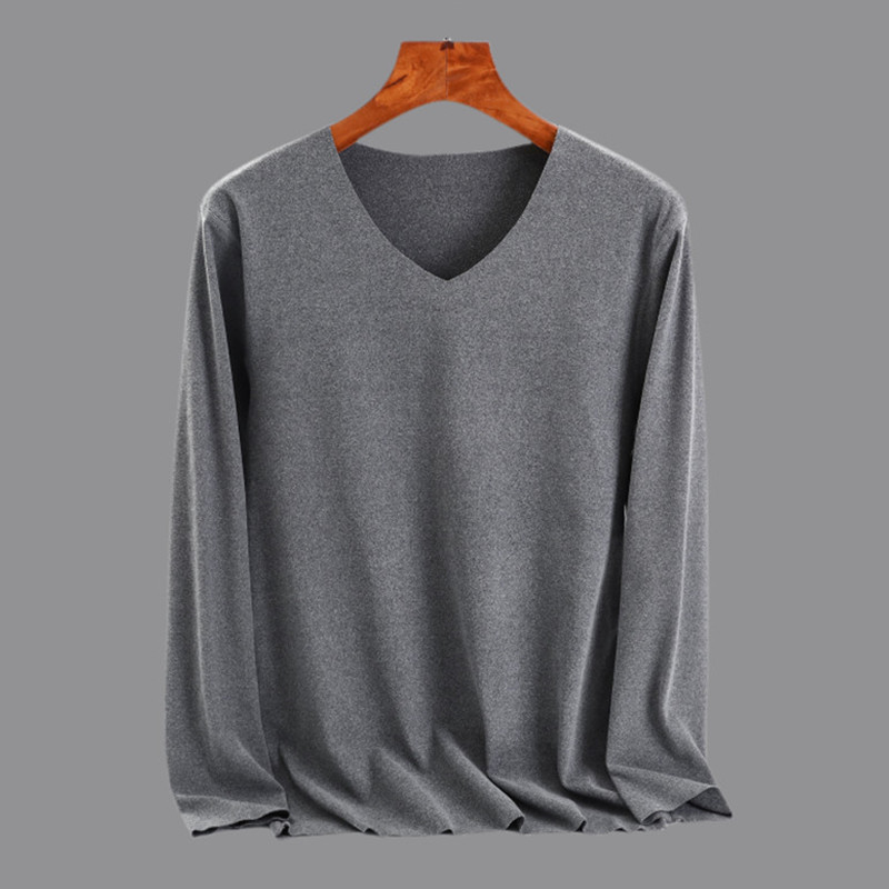 Men's seamless thermal underwear, V-neck thickened autumn shirt, German fleece T-shirt, slim fit plus size base layer, fleece-lined top