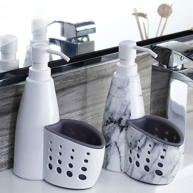 TANSUNG 2-in-1 Plastic Bottle & Storage System for Hand Sanitizer, Shower Gel, Shampoo – White/Gray