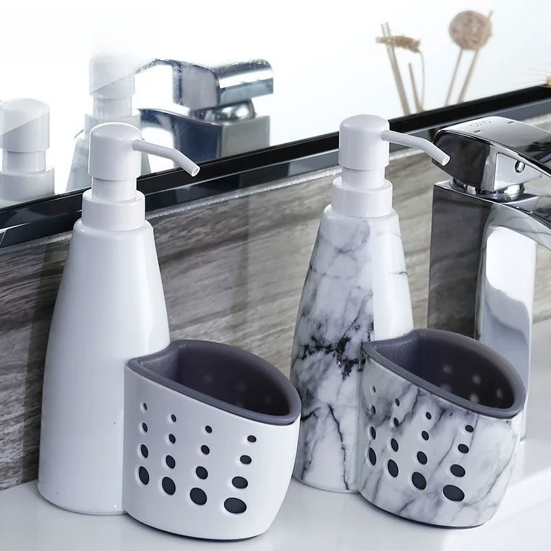TANSUNG 2-in-1 Plastic Bottle & Storage System for Hand Sanitizer, Shower Gel, Shampoo – White/Gray