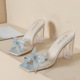 6601-1 Fashion Open Toe Sandals Sexy Rhinestone Bow Tie Transparent Crystal Heel High Heel Elegant Women's Sandals