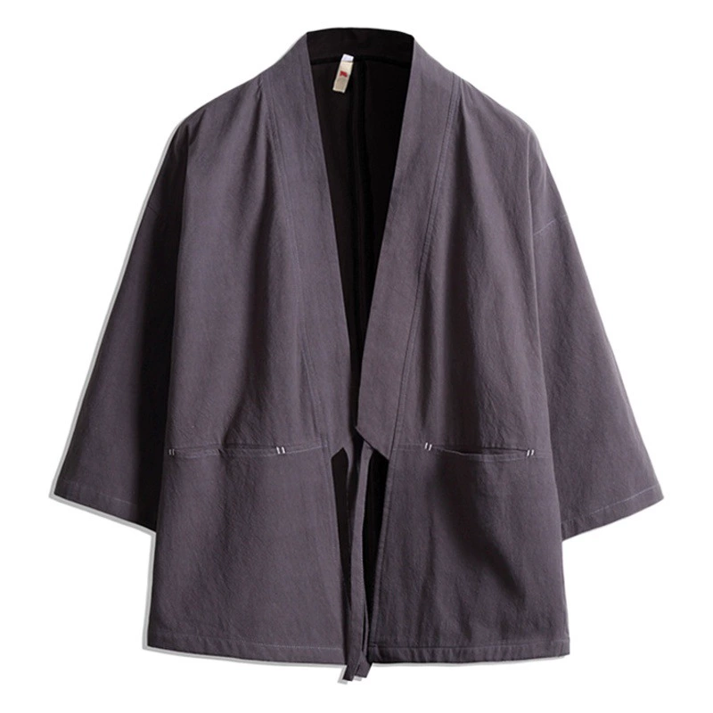 Мужская короткая ветровка в китайском стиле на шнуровке, халат с рукавами 3/4, кардиган с вышивкой, тонкое пальто ханьфу в японском стиле