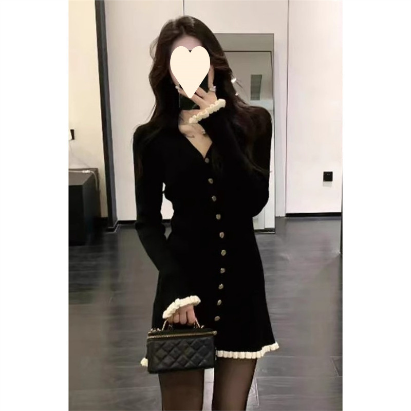 小个子香风黑色连衣裙子女早秋季2025新款法式气质绝美穿搭高级感