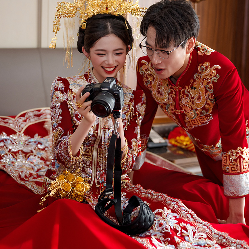 原创奢华秀禾服中式婚服2025新款新娘结婚龙凤褂情侣嫁衣凤冠霞帔|undefined