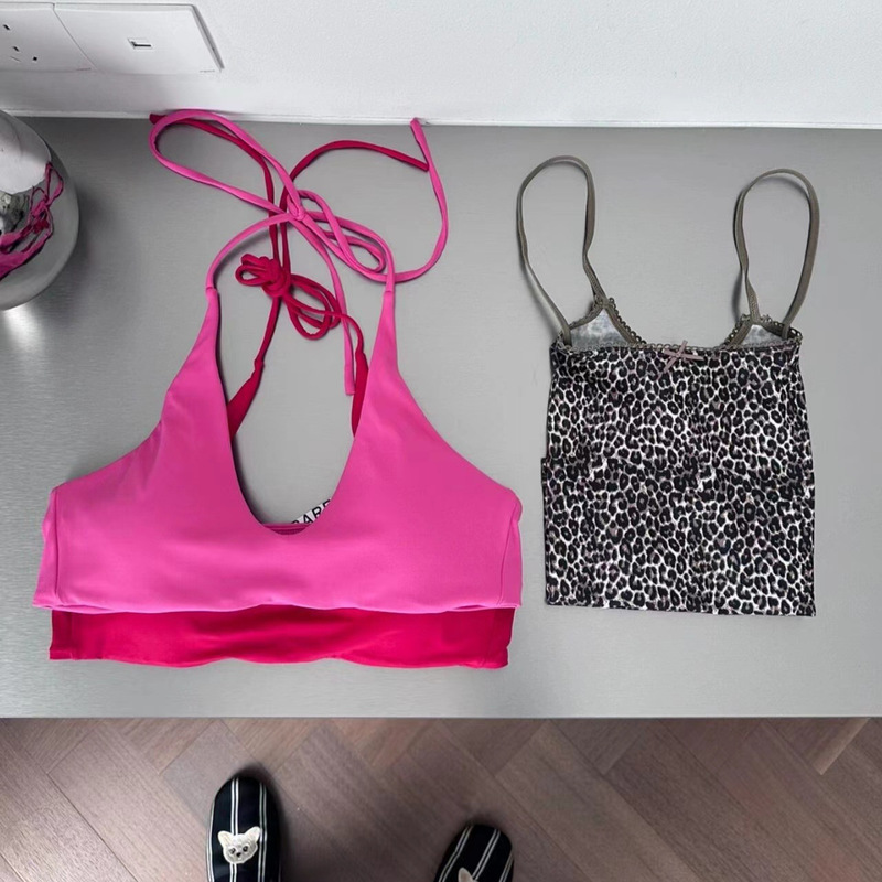 Niche Rare* Large U-Neck Halterneck Yoga Bra Summer Layered Sexy Suspender Red/Orange/Rose Red