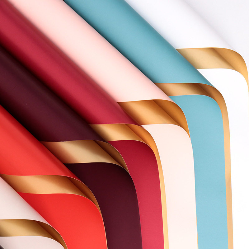 鲜花包装纸工厂现货批发防水双面双色鎏金纸开业礼品花束花艺包装