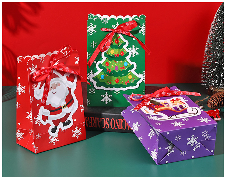 圣诞礼品袋 平安夜圣诞纸袋ins礼物包装蝴蝶结雪花伴手礼袋打包袋详情9