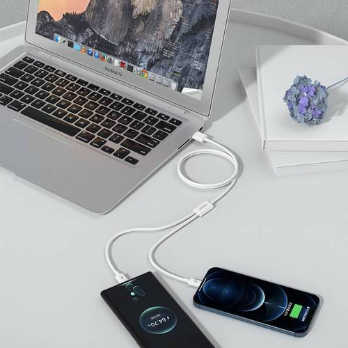 A double-ended data cable USB type-C one-drag-two multi-head multi-functional charger suitable for Apple and Huawei.