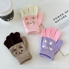 メーカー卸売 子供用漫画柄カラーブロックプリント手袋 秋冬用 保温 可愛い 指付きニット 学生向け 4-8歳