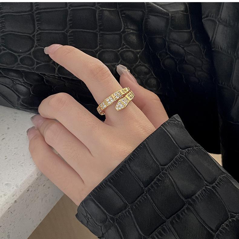 Fashion Snake Copper Inlay Zircon Open Ring 1 Piece