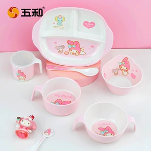 五和 Cartoon cute tableware for feeding, children's dinner plate, spoon