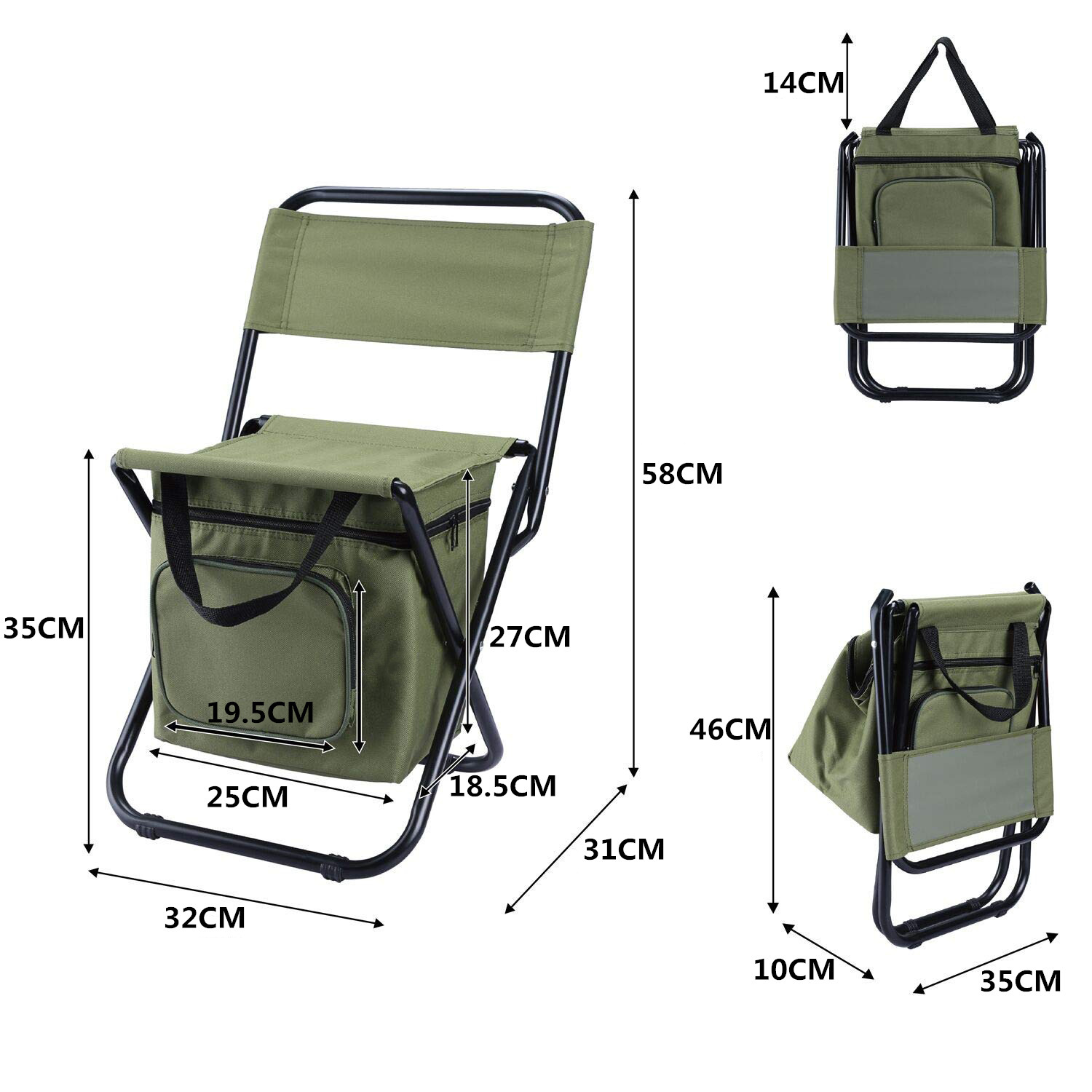 Al Aire Libre portátil ocio camping pesca silla plegable bolsa de hielo silla con bolsa de almacenamiento con función de aislamiento respaldo tres en uno