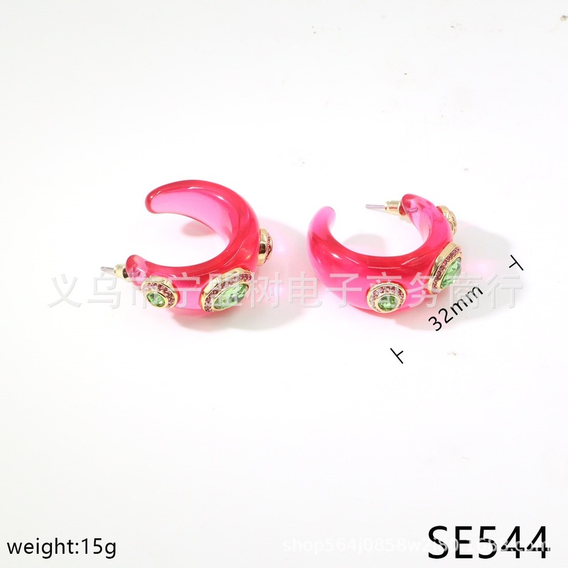 【新品】果冻爱心夹扣蓝色耳钉C字粉色耳钉蓝色红色爱心戒指套装|undefined