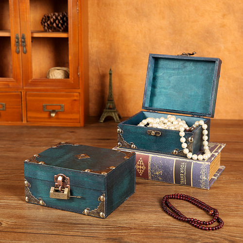 Foreign trade lockable plywood wooden box retro storage box jewelry necklace box photography prop box packaging box