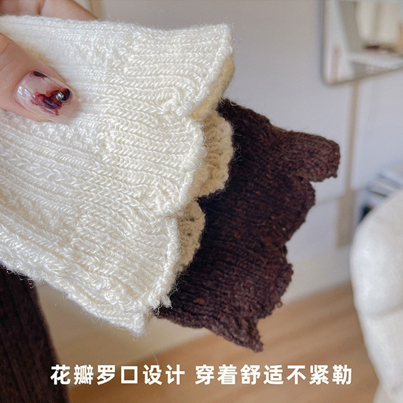 花瓣羊毛镂空过膝袜子女高弹罗口舒适不勒微压显瘦百搭过膝长筒袜|undefined