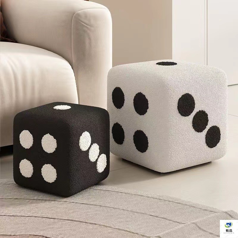 Hobbyist Lamb Wool Dice Bench, Home Use Living Room Entrance Children's Creative Low Bench Solid Wood Shoe Bench Foot Bench Seating Block