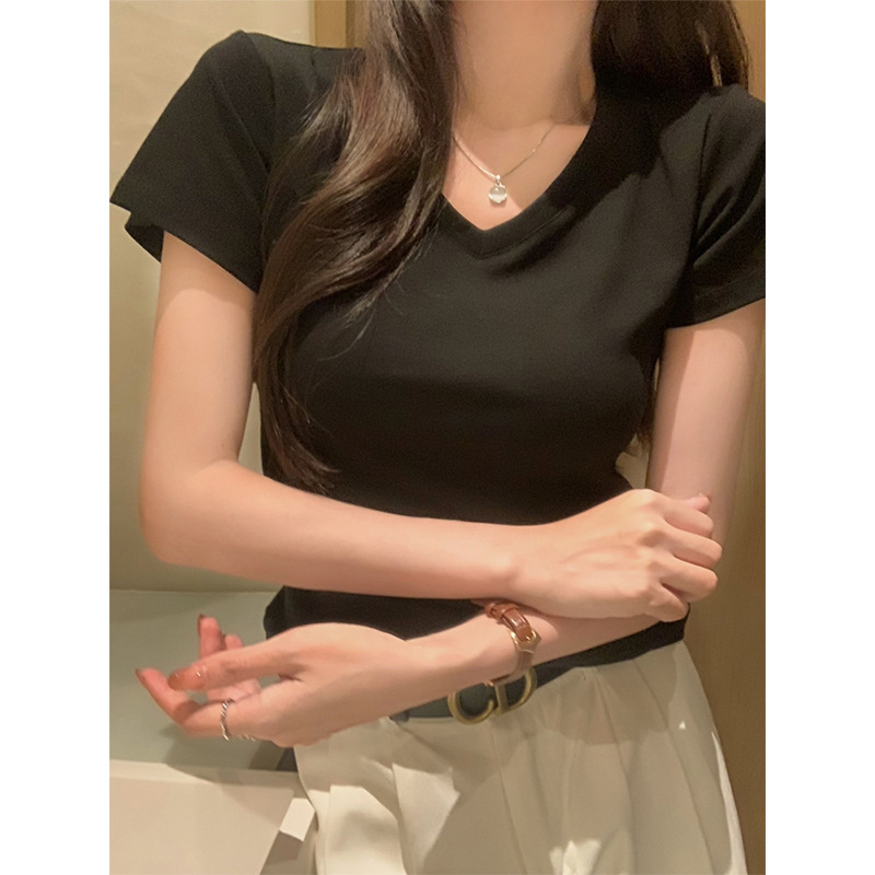 弹性修身显瘦短袖t恤女春夏新款美式辣妹风纯色正肩百搭女上衣ins|undefined