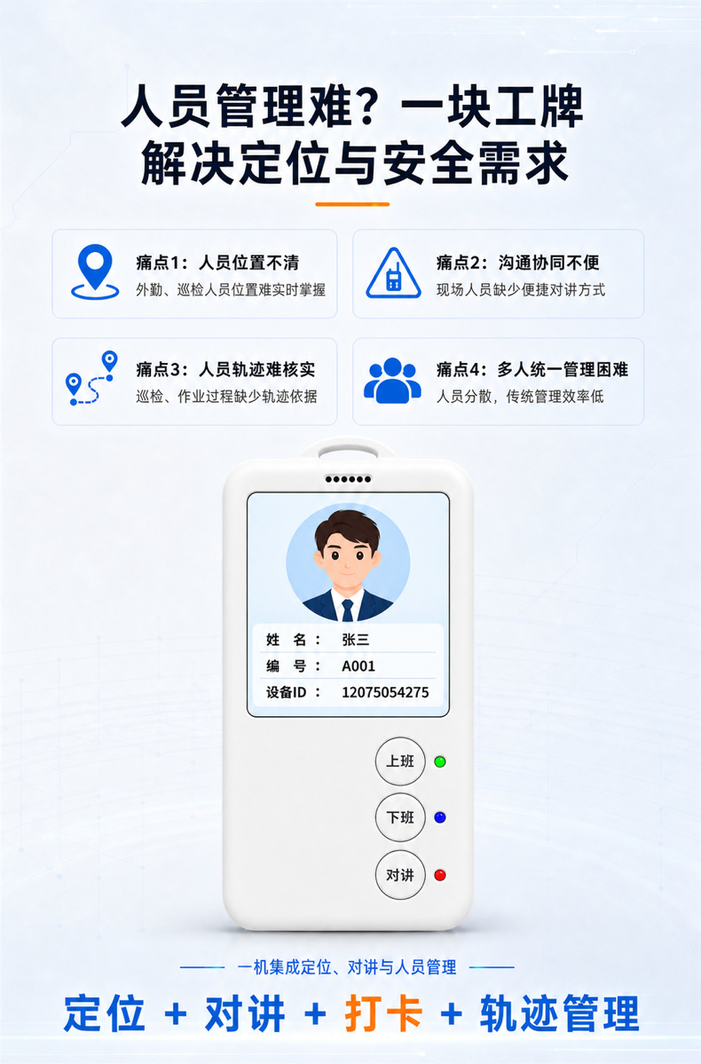 4G electronic work badge personnel locator, employee location tracking, attendance check-in, public network intercom, intelligent Beidou GPS positioning