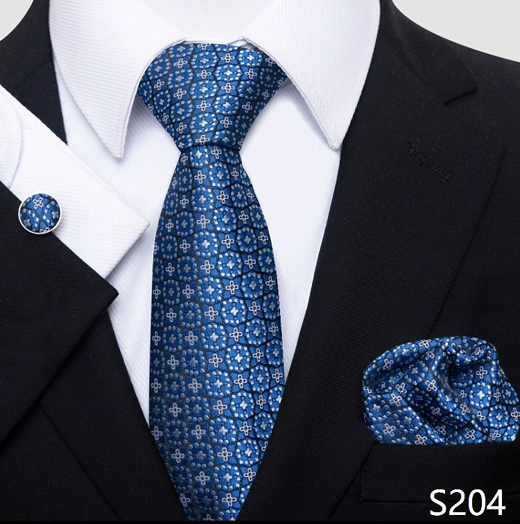 Ready stock solid color polka dot plaid tie wholesale solid color men's tie tie cufflinks pocket square set 8cm