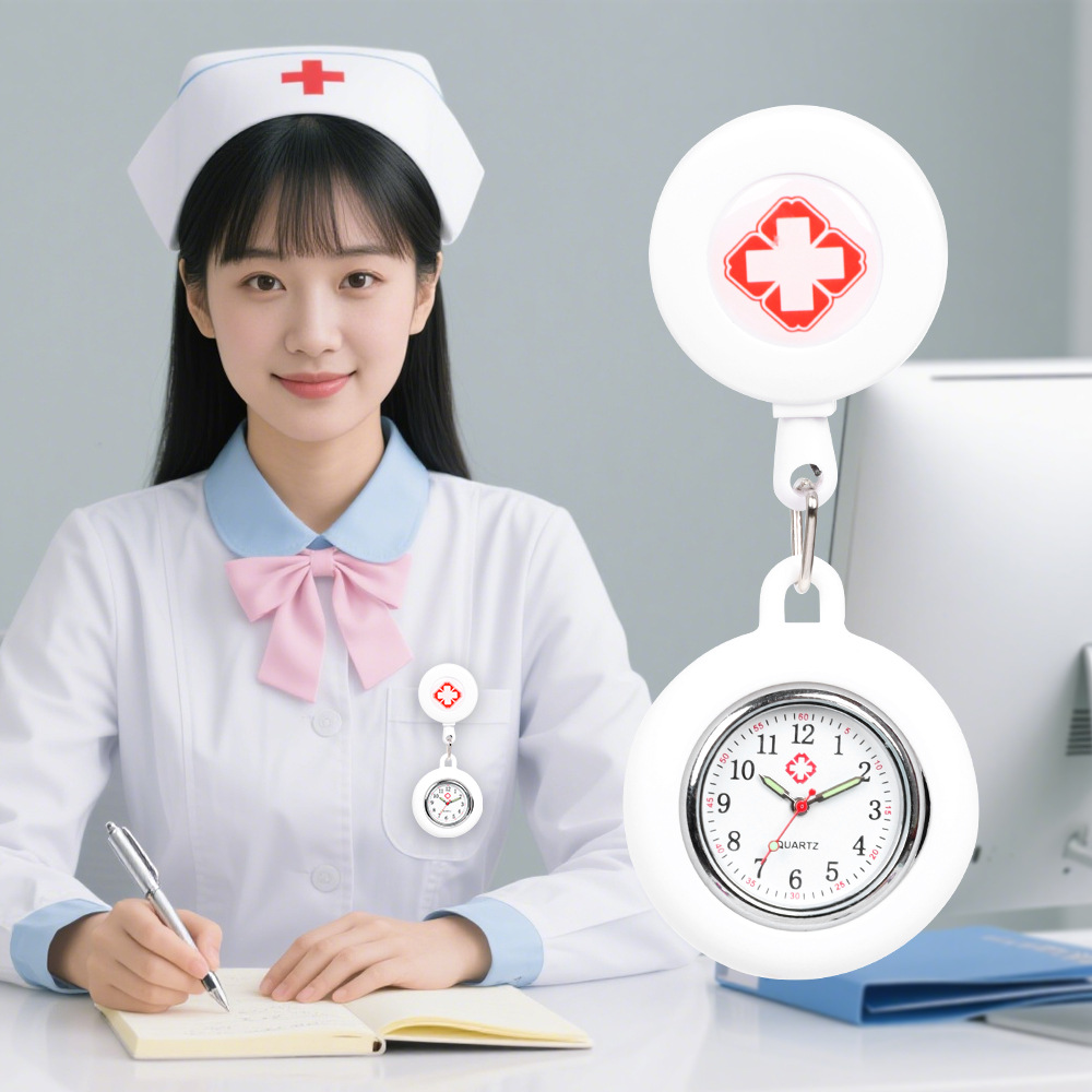 Round Silicone Exam Watch Student Exam Retractable Hanging Watch Simple Body Silent Nurse Pocket Watch Quartz Watch