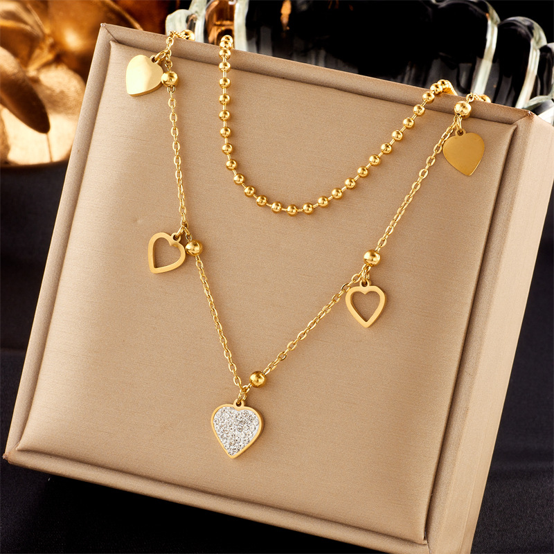 13g Weight Copper, Zircon Pendant Material Elegant Lady Heart Shape Titanium Steel Plating Inlay Zircon Layered Necklaces