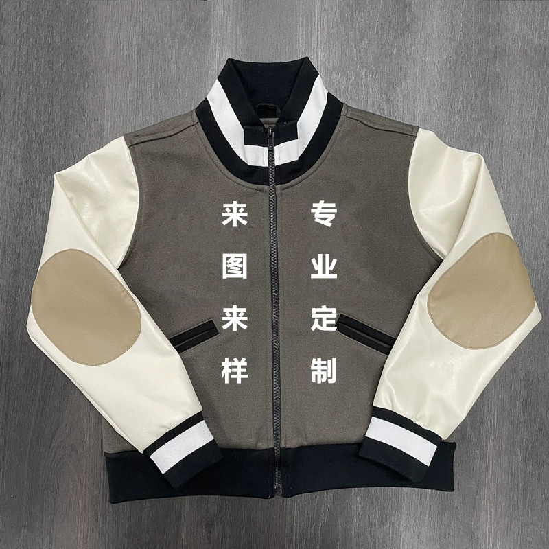 Пользовательские внешней торговли PU кожаный рукав бейсбольная форма производителей на заказ стеганая бейсбольная рубашка воротник-стойка мужская куртка с буквами