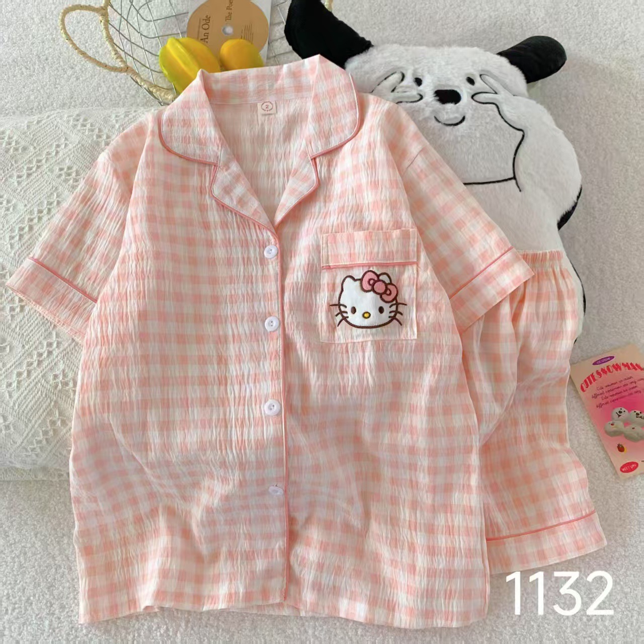 Al por mayor transfronterizo cantidad de preciosos pantalones cortos de mangas cortas de verano pijamas de nube de algodón nuevo cardigan con solapa dibujos animados ropa para el hogar