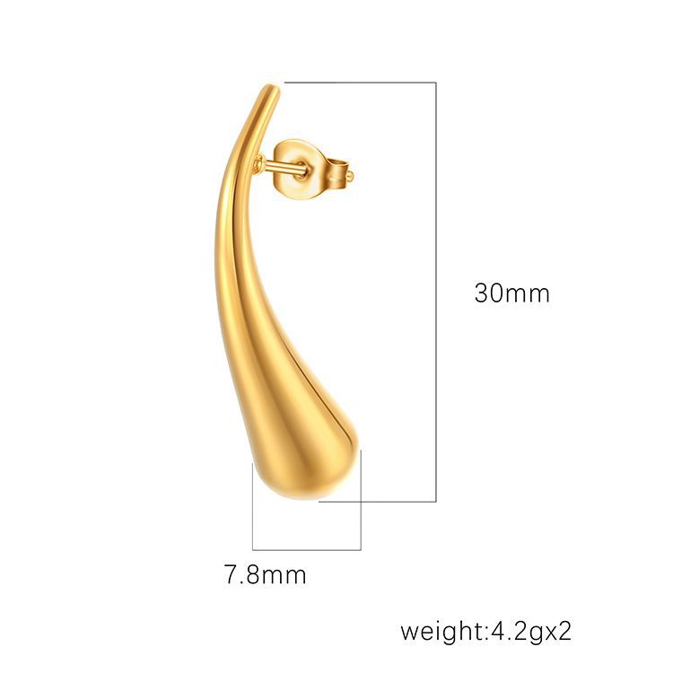 Europeo y americano transfronterizo nuevo acero inoxidable simple largo gota de agua pendientes de moda pendientes personalizados pendientes al por mayor para las mujeres