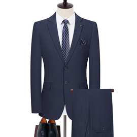 2026春秋新款男式西服套装格子双开叉商务休闲职业西装白领套装男