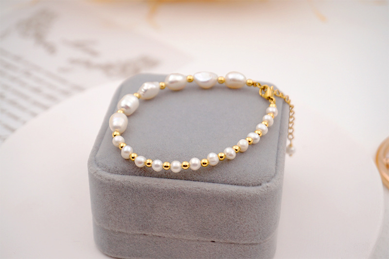 Fashion Round Pearl Titanium Steel Beaded Bracelets 1 Piece