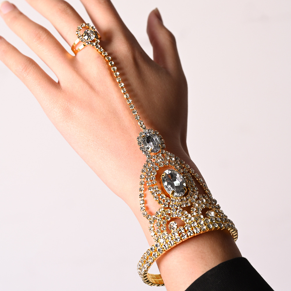 Anillo de pulsera exagerado europeo y americano una cadena de moda de personalidad femenina diamantes pulsera ajustable