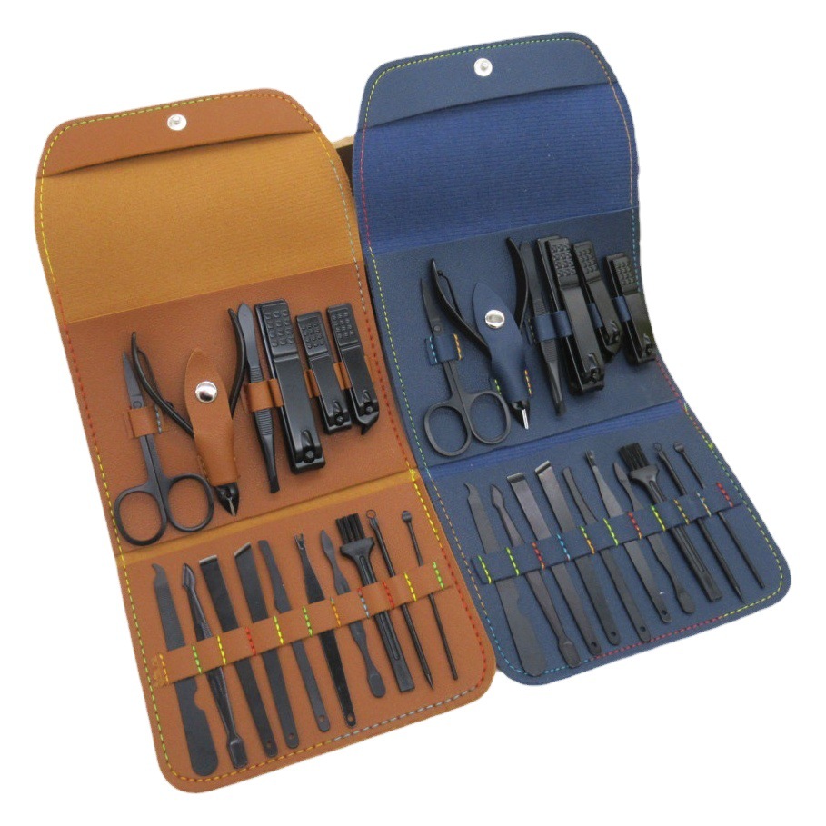 Factory spot black 16-piece set nail clippers nail clippers manicure tools folding bag nail clippers set Wholesale