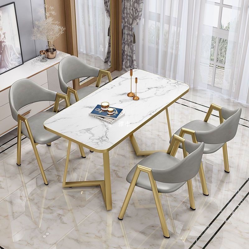 Home Dining Table and Chair Combination Set Milk Tea Shop Reception and Negotiation Comfortable Table and Chair Combination Imitation Slate Small Apartment Square Table