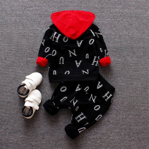 New Spring and Autumn Style Children's Zip-Up Shirt Set of Three for Little Kids, Baby Full Print Letter Hooded Long-Sleeve Sweatshirt Outfit